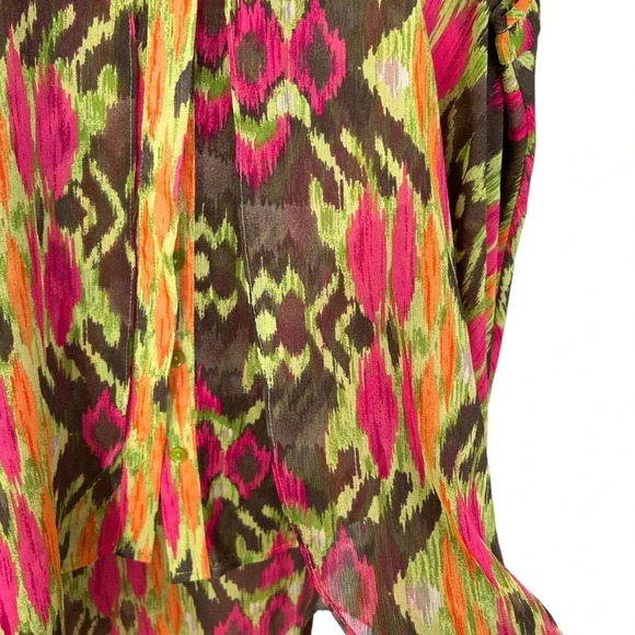 Zac & Rachel Size XL Bright Neon Tribal Flowy Layered Button Up - Picture 4 of 10